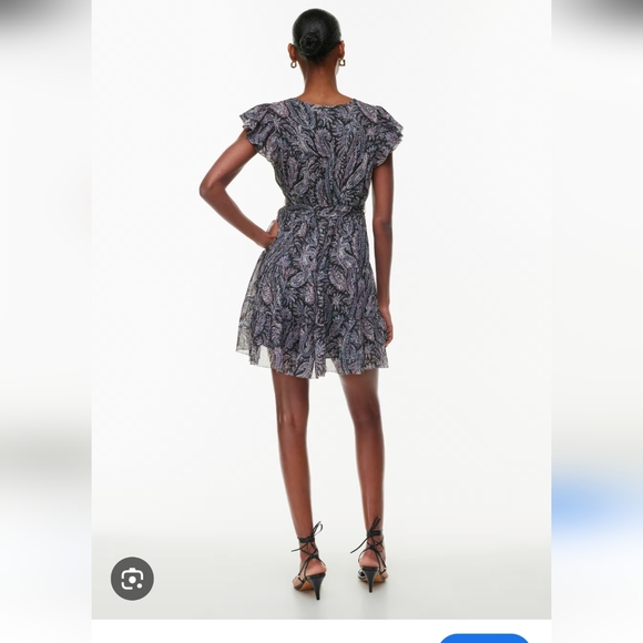 $158 Aritzia Little Moon Black and Purple Paisley Dress with Belt - Picture 3 of 11